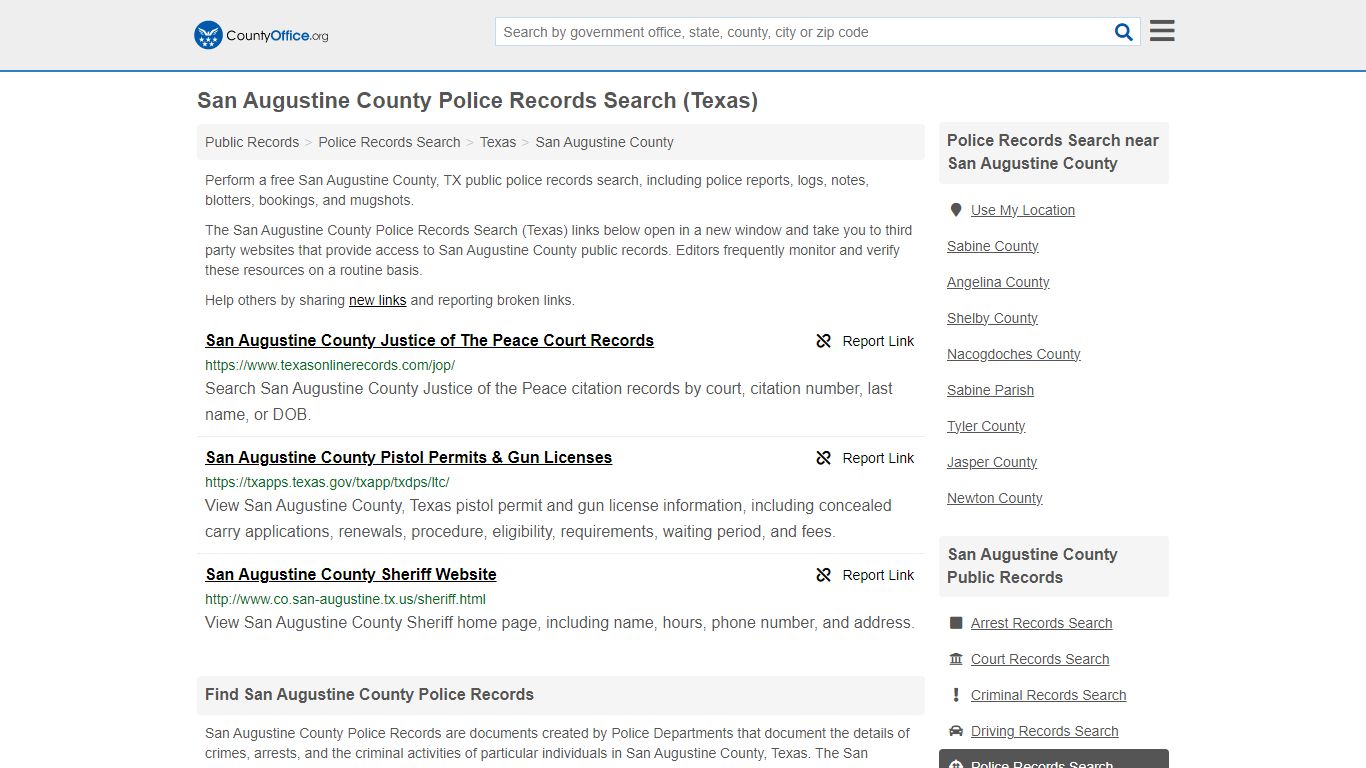 San Augustine County Police Records Search (Texas)